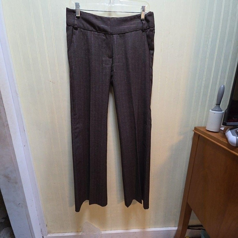 Star City Dress Pants Juniors 5 Brown Twill Pinstripe Lined Stretch Pockets